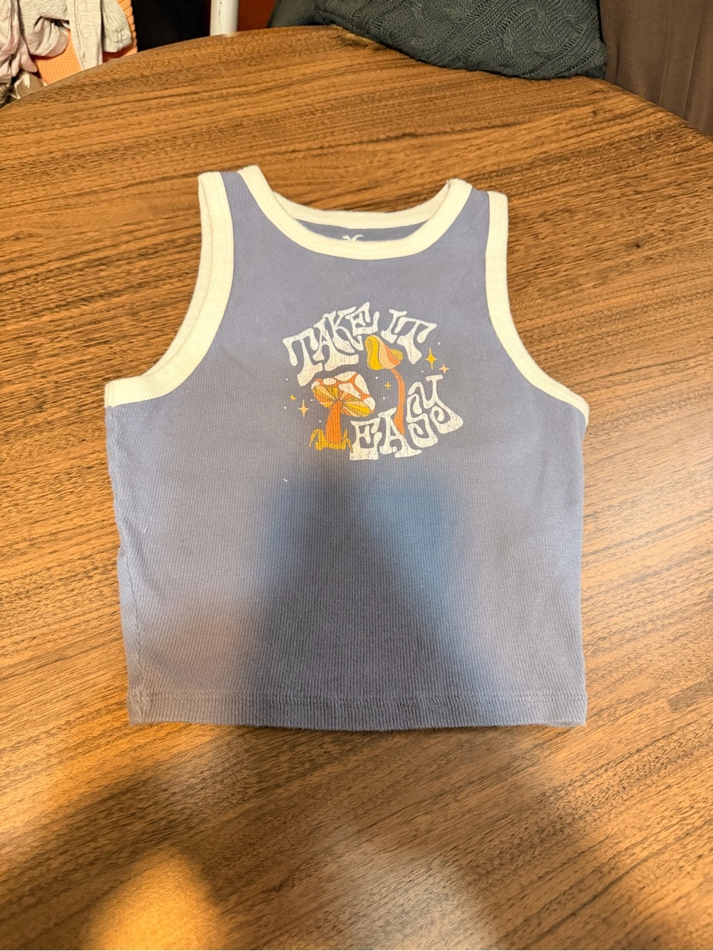 Hollister Lavender Ribbed Tank with Cream Trim and Yellow Graphic